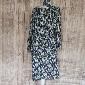Peter Nygård Size XL MSRP $109.00 Blue and Green Long Sleeve Side Tie Dress